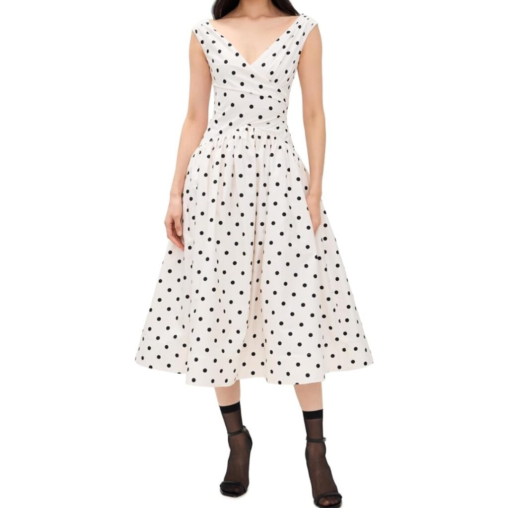 Self Portrait Women's Cream Polka Dot Cotton Midi Dress
