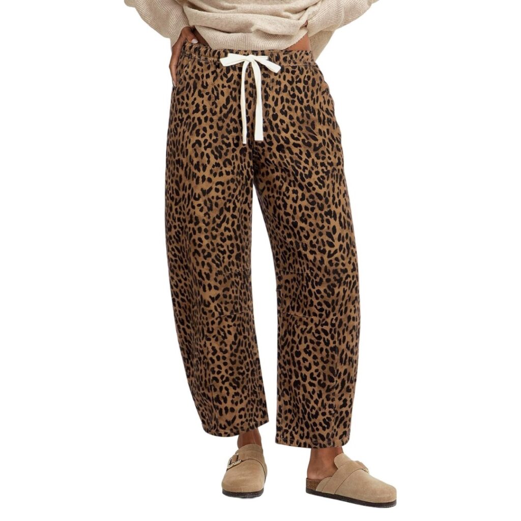 Cropped Leopard Cheetah Print Stretchy Denim Pants
