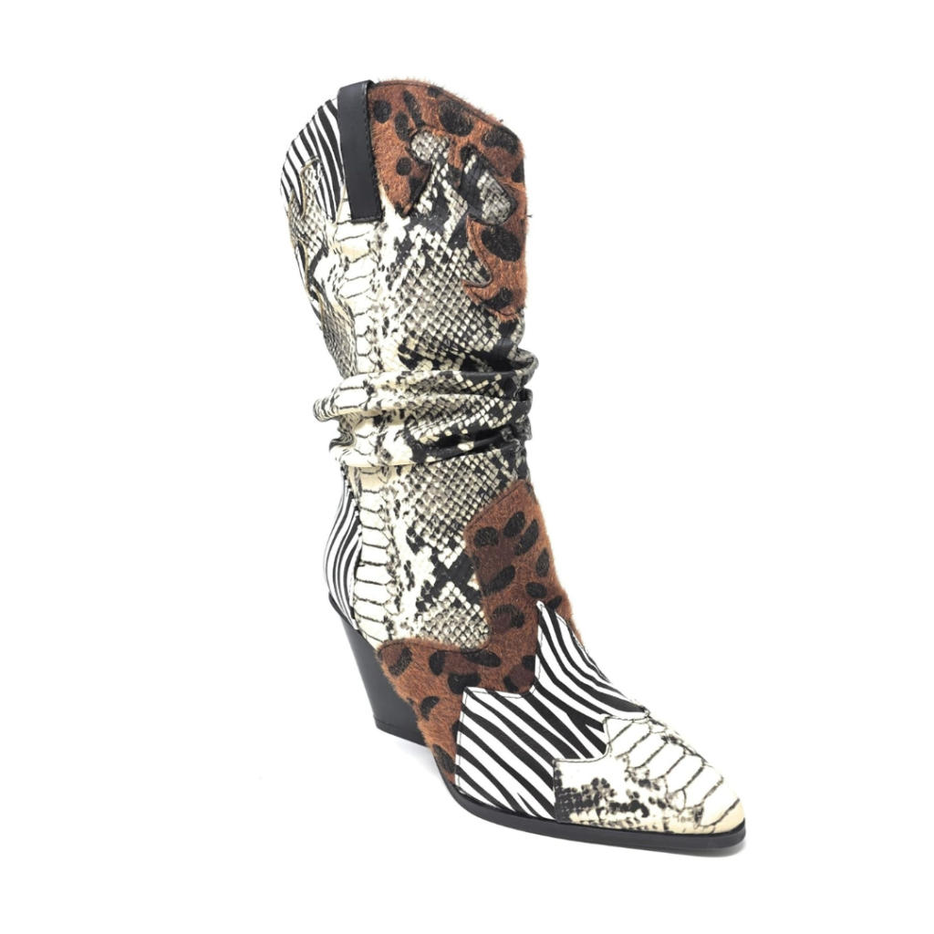 Western Fashion Mid Calf Slouch Fit Chunky Heel Vintage Cowgirl Boots