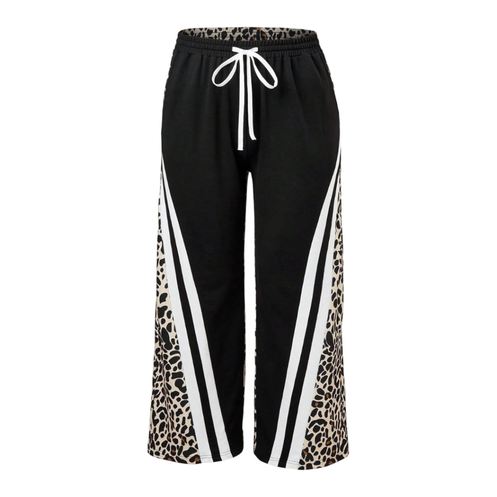 Leopard Drawstring Waist Wide Leg Baggy Sweatpants