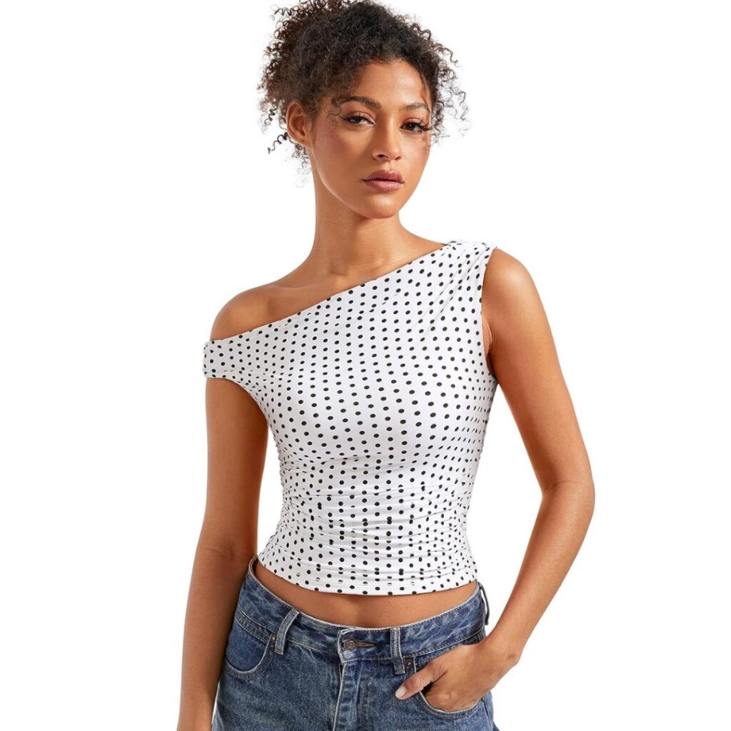 Women Off Shoulder polka dot Tops