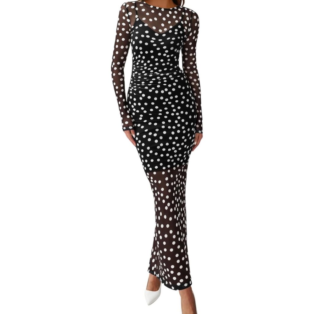 Polka Dot Sexy Bodycon Mesh Dress
