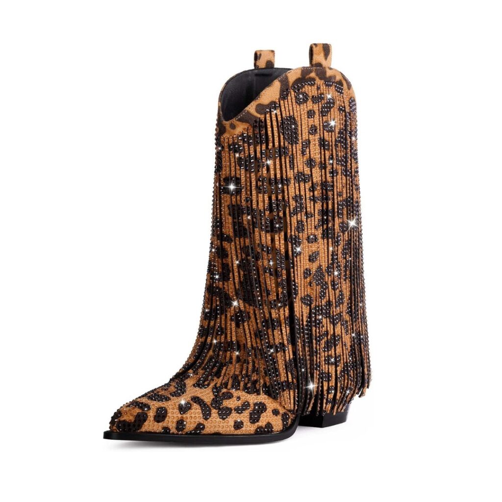 Cowgirl Rhinestone Boots with Sparkly Fringe Pointed Toe Western Boot 