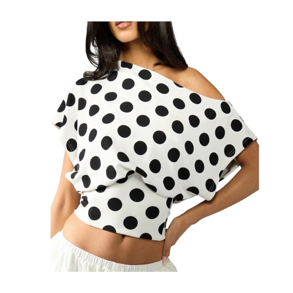  Women's Polka Dots Off Shoulder Crop Top