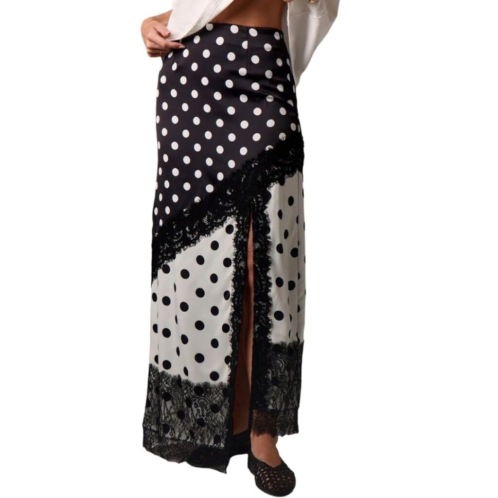 MakeMeChic Women's Lace Polka Dots Maxi Skirt
