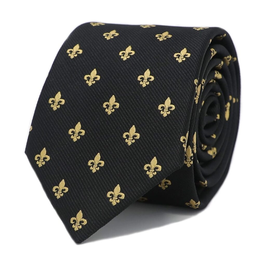 Gold Fleur De Lis Pattern Black Necktie