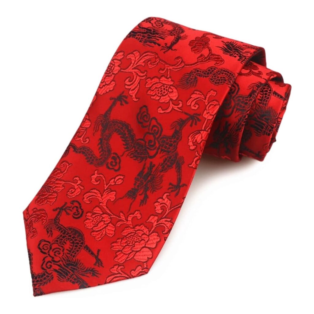 Dragon Peony Embroidery Woven Wedding Neckties 